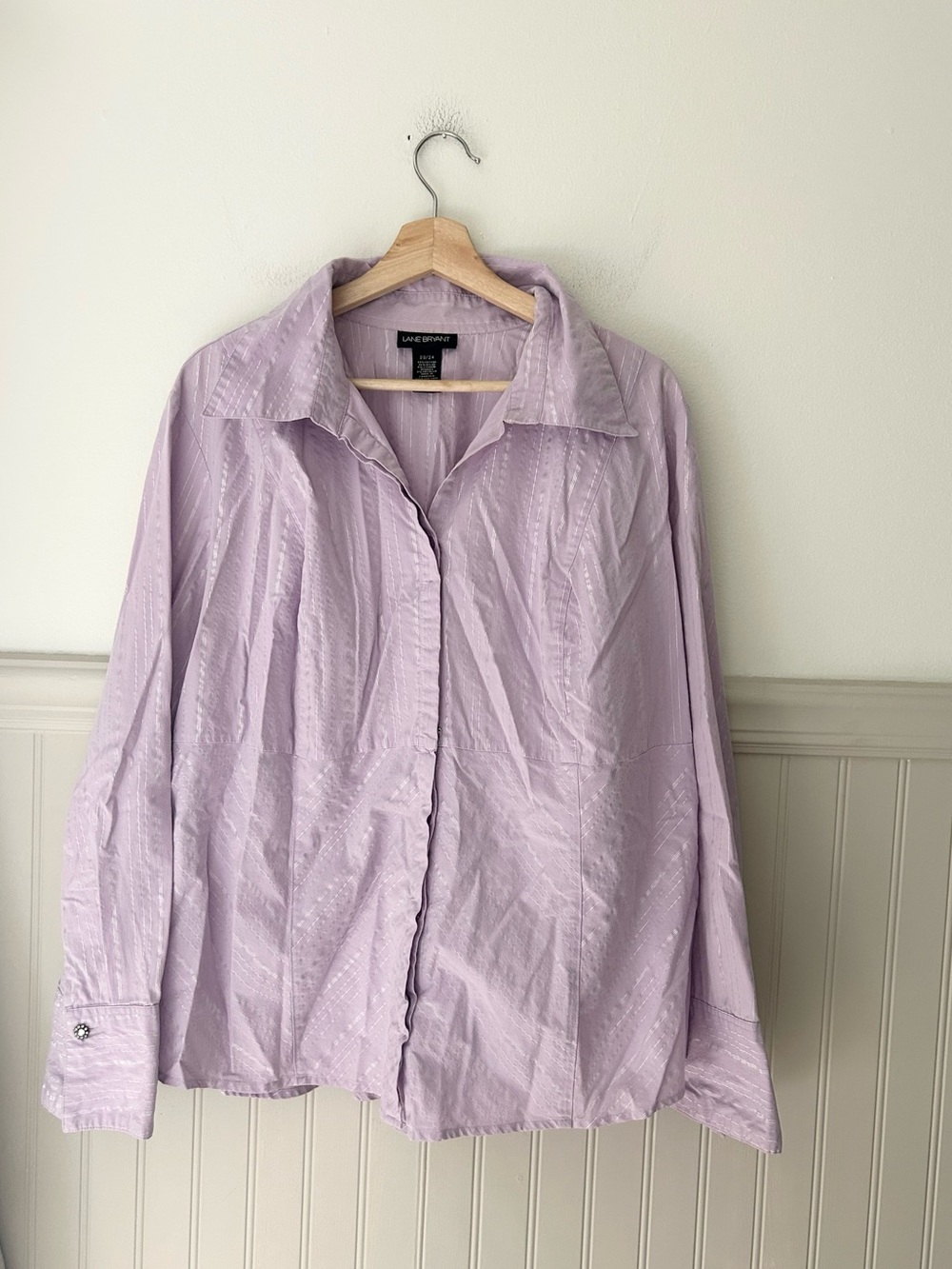 Lane Bryant 22/24 Light Lavender Hidden Button Bling Cuff Stripe Shirt